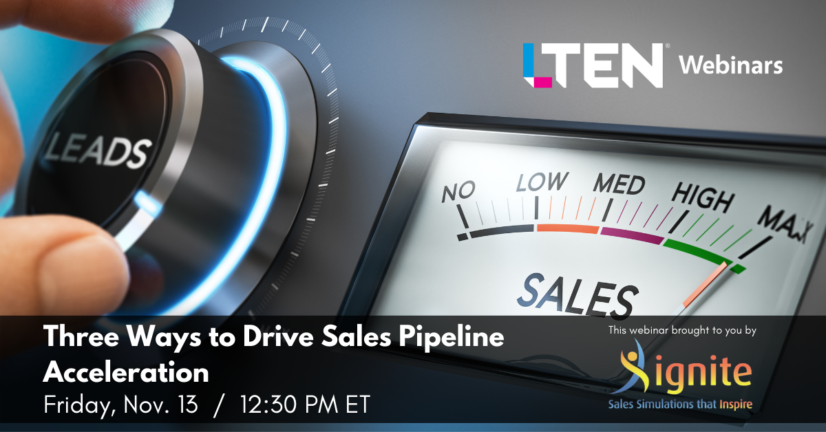 Three Ways to Drive the Sales Pipeline -- Image of hand turning he dial and a gauge reading Sales levels as increasing to high level